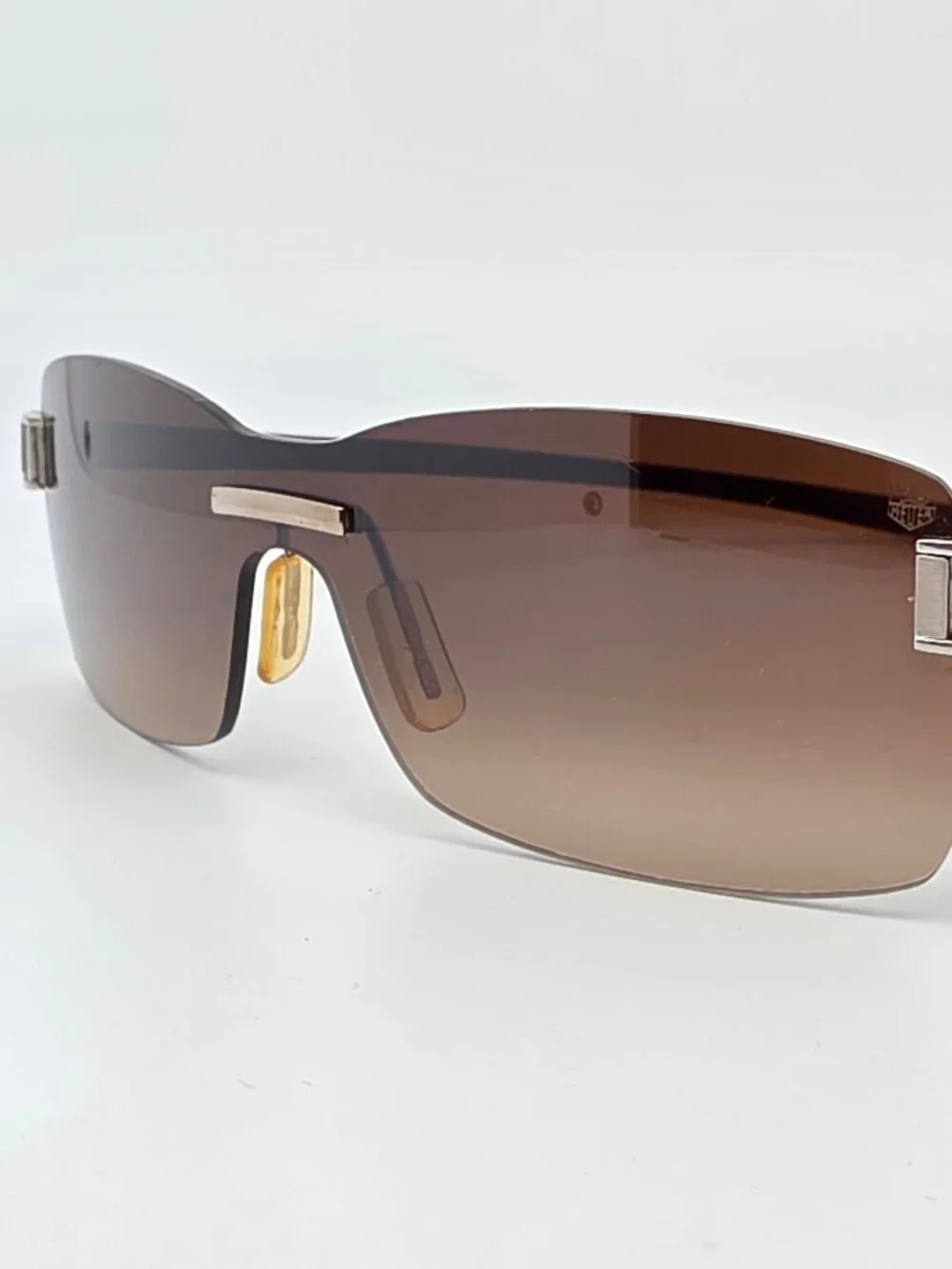 Tag Heuer TH7505 202 Brown Rubber Frame Brown Lens Rimless Sunglasses w/ Case